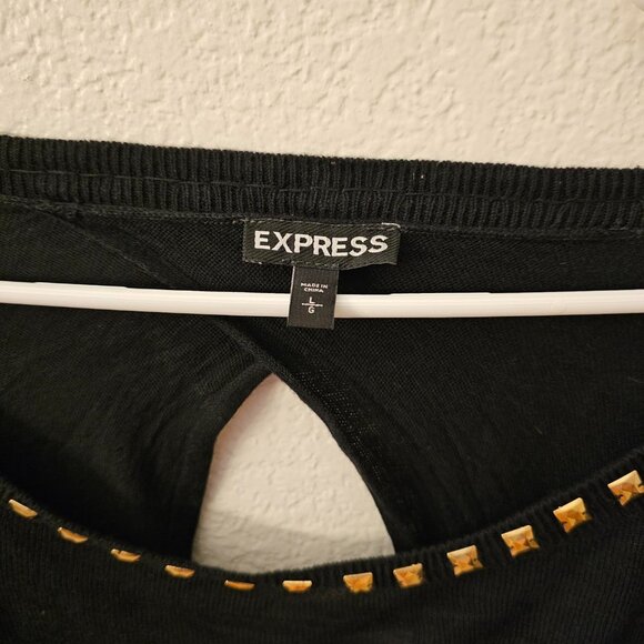 EXPRESS Black silk Top Over Sheer Tank Size L Gold Accents at Neckline - Picture 2 of 7